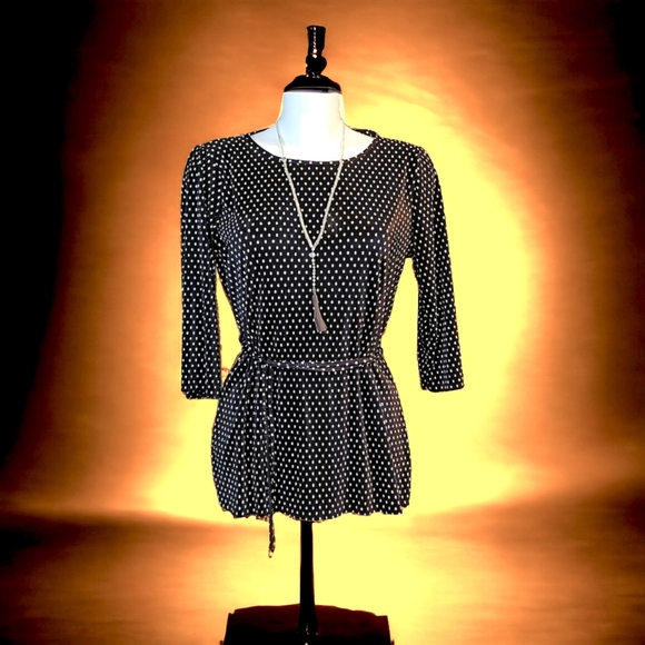 Flattering stretch chiffon type office top polka dot blouse will fit UK 12-14-16 - Picture 14 of 15